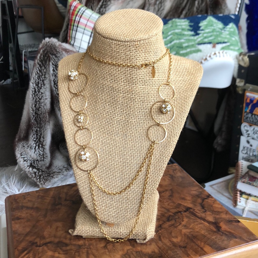 Asymmetrical Gold and Crystal Necklace